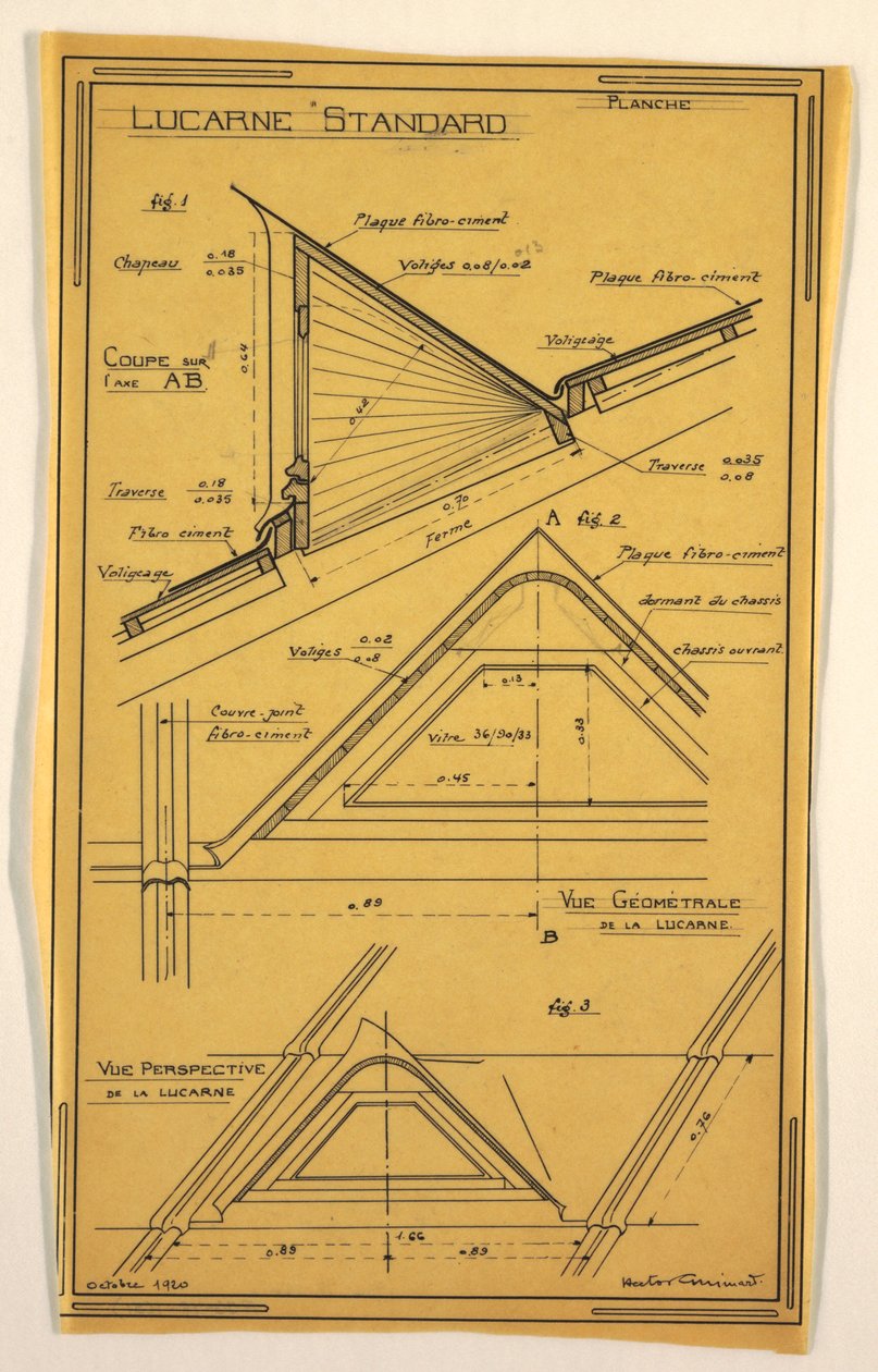 Rajz, Hector Guimard által tervezett tömegüzemeltetési ház terve, Skylight Construction, 1920 októbere alkotó: Unbekannt