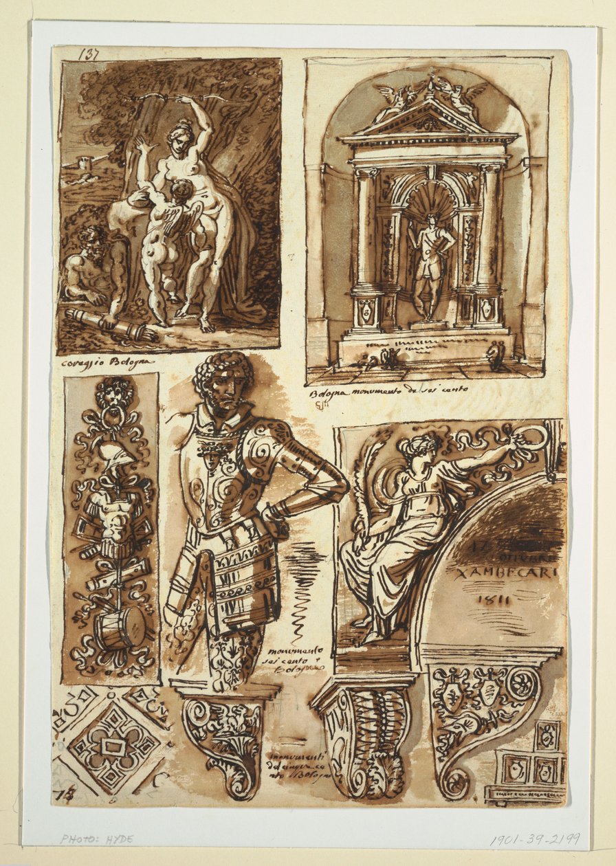 Rajz, Tanulmánylapok a bolognai emlékművek után, 1811–14 alkotó: Unbekannt