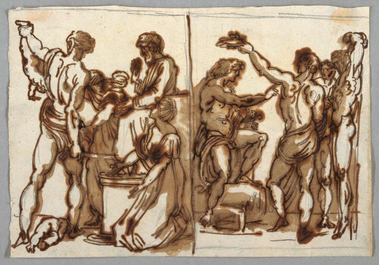 Rajz, Salamon ítélete; Marsyas nyúzása, kb. 1820 alkotó: Unbekannt