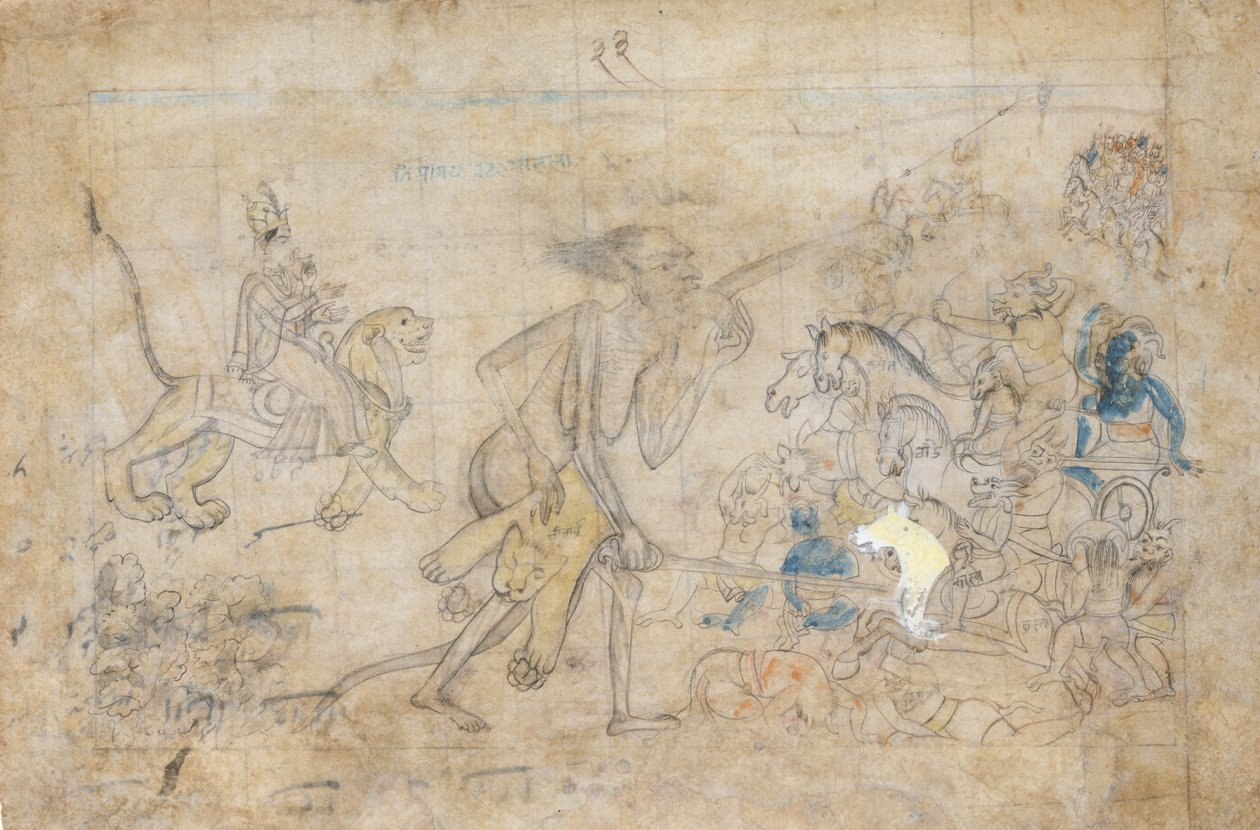 Durga és Kali megközelítik Chanda és Munda összegyűjtött seregeit..., kb. 1780. alkotó: Unbekannt