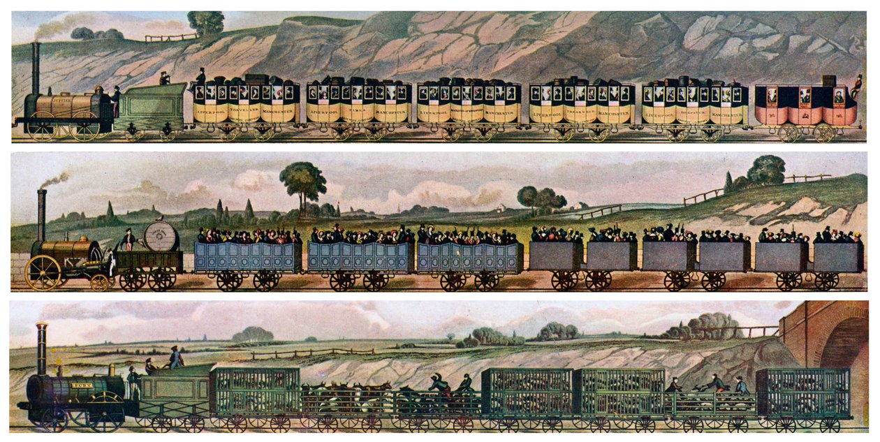 Korai vasúti autóbuszok, Liverpool és Manchester Railway, Anglia, 1831, 1900-1920 alkotó: Unbekannt