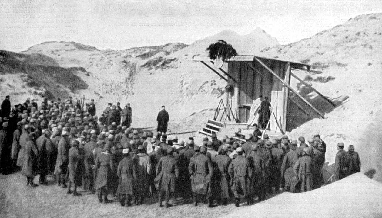 Húsvéti mise a dűnékben Belgium északi-tengeri partjain, I. világháború, 1915 alkotó: Unbekannt