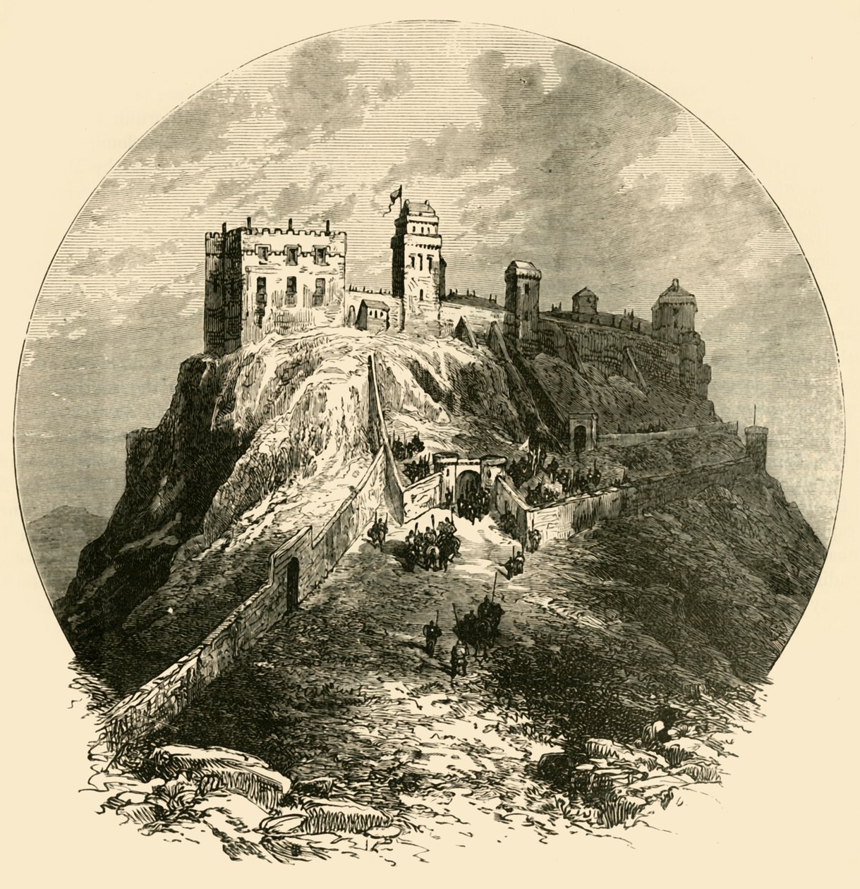 Edinburgh-i kastély, ahogy az 1573-as, 1890-es ostrom előtt volt. alkotó: Unbekannt