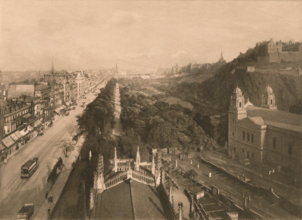 Edinburgh, Calton Hill felé nézve, a Princes Street West End felől, 1902 alkotó: Unbekannt