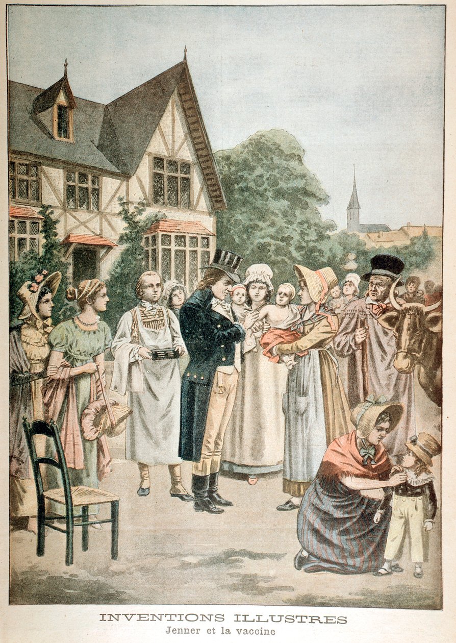 Edward Jenner 1749-1823 angol orvos, tehénhimlő szérummal oltó gyermeket, 1901 alkotó: Unbekannt