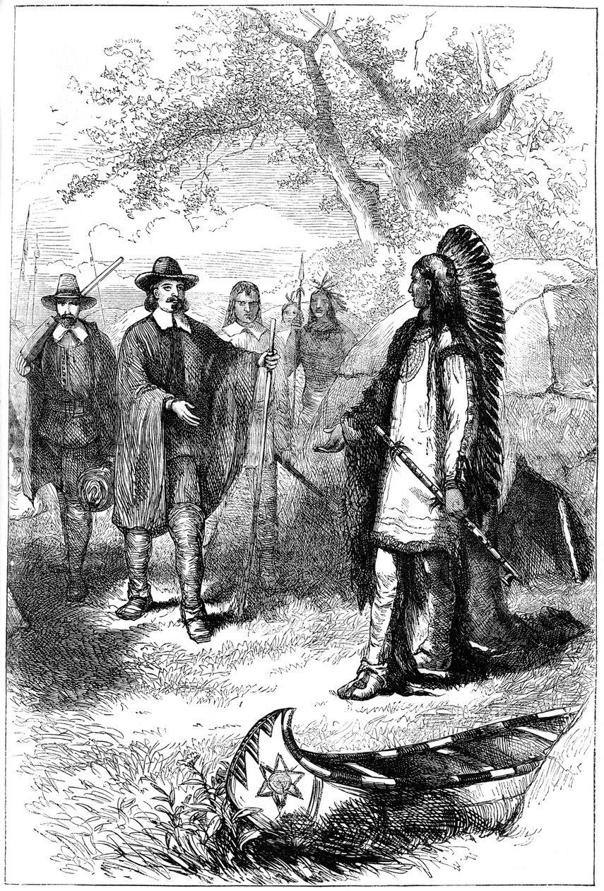 Edward Winslows látogatás Massasoitban, 17. század, 1880 alkotó: Unbekannt