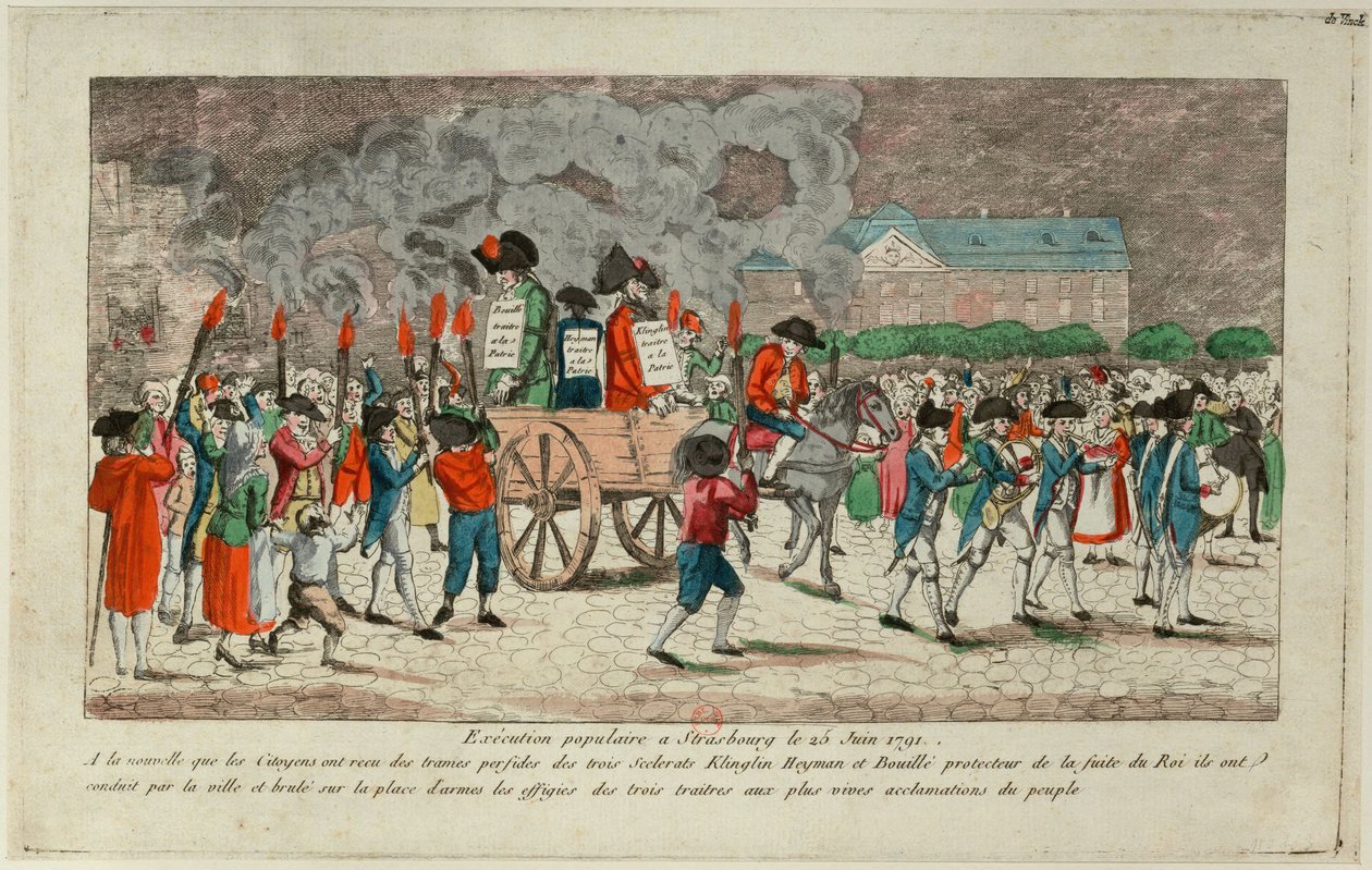 Effigy Burning of Klinglin, Heymann és Bouille 1791. június 25-én Strasbourgban, 1791. alkotó: Unbekannt