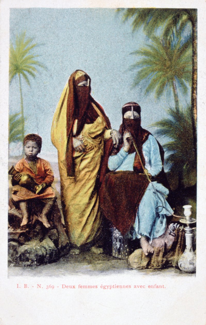 Egyiptomi nők és gyermek, szüreti francia képeslap, c1900 alkotó: Unbekannt