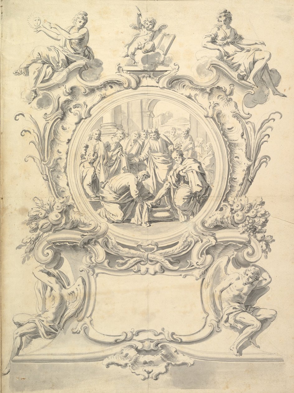 Az apostolok érzését mosó Krisztus kidolgozott keretezett kereke, 1800 után. alkotó: Unbekannt