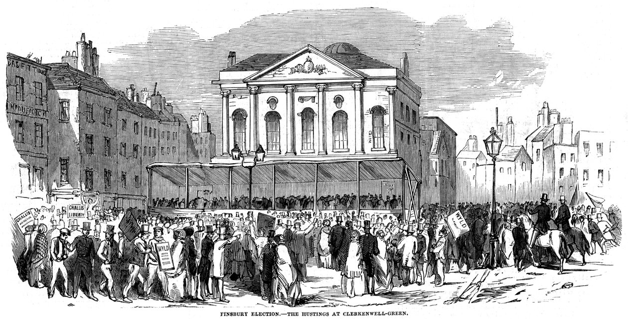 Választási összejövetelek Clerkenwell Greenben a Finsbury-i választások idején, London, 1852 alkotó: Unbekannt