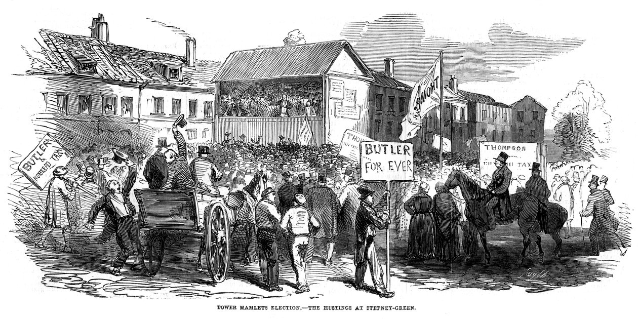 Választási összejövetelek Stepney Greenben a Tower Hamlets-választások idején, London, 1852 alkotó: Unbekannt