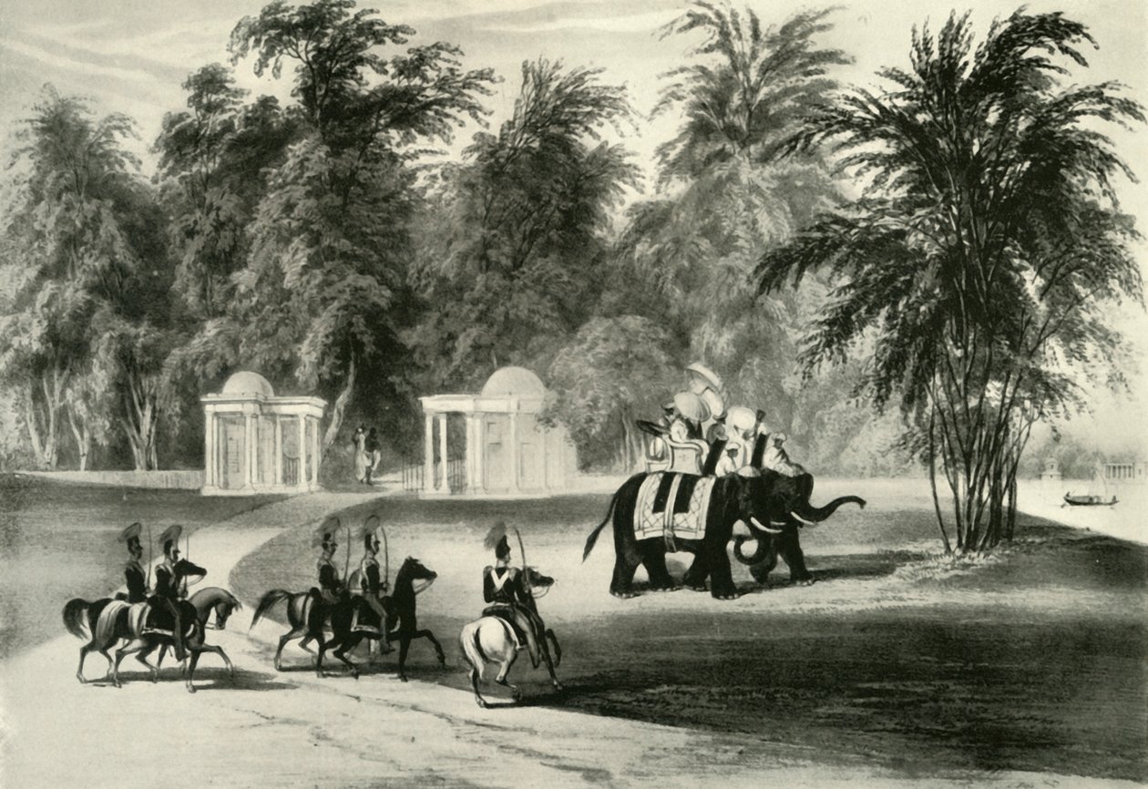 Elefántok és testőr a Barrackpore Parkban, 1820, 1925. alkotó: Unbekannt