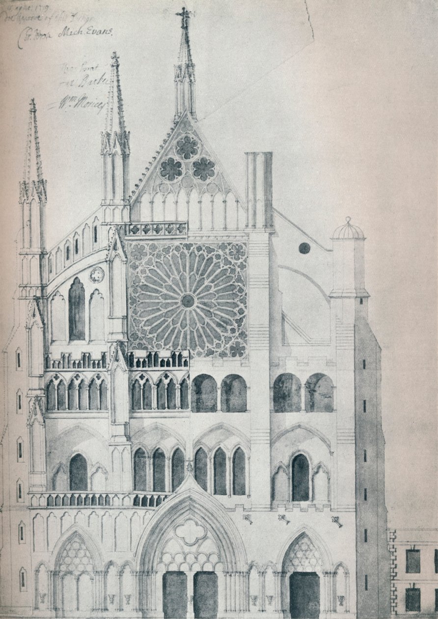 A North Transept magassága, Westminster Abbey, Wrens-kivágással a helyreállítási terv látható alkotó: Unbekannt