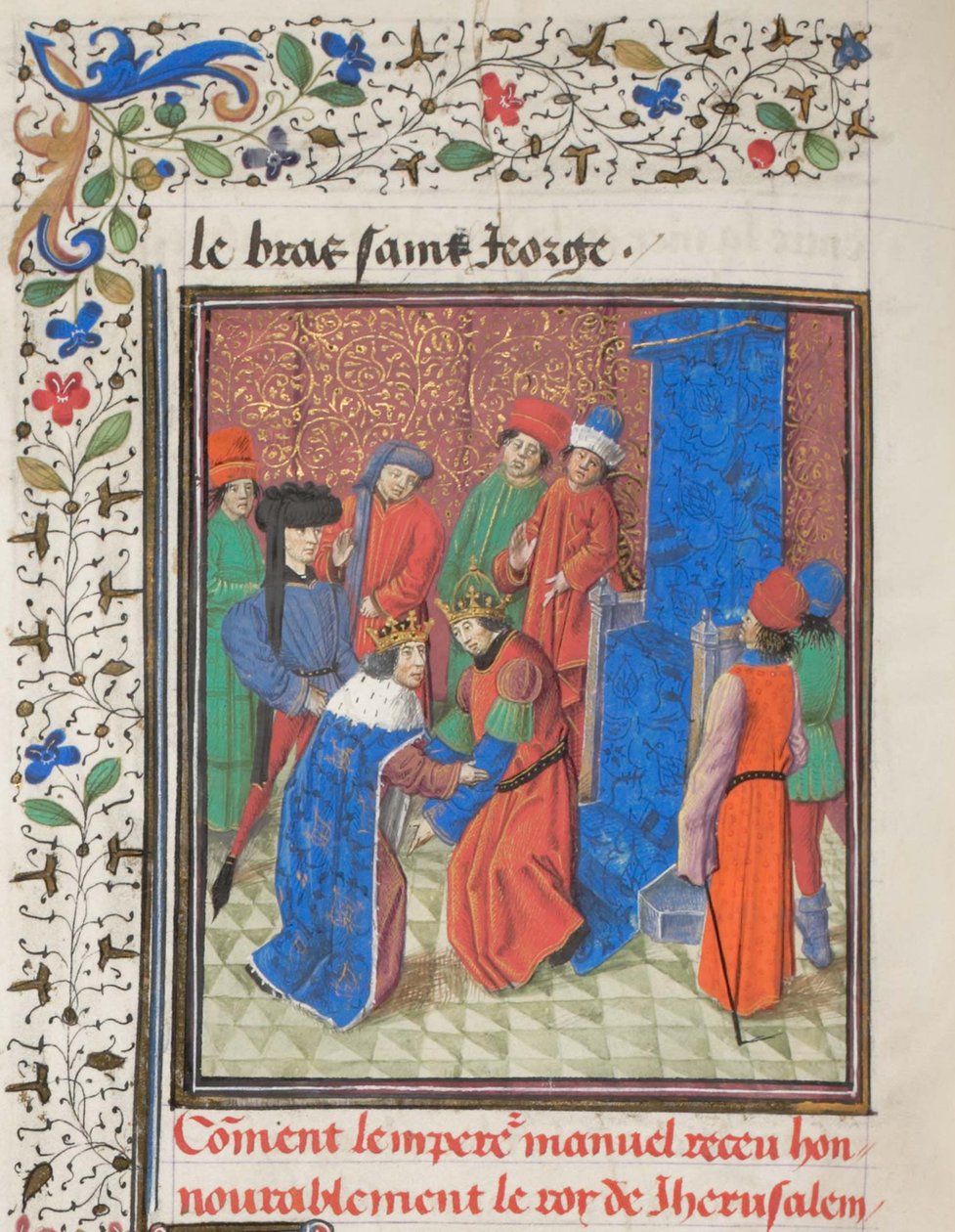 Manuel I. Komnénosz császár találkozik I. Amalrik jeruzsálemi királlyal. Türoszi Vilmos miniatúrája a Historiából, 1460-as évek alkotó: Unbekannt