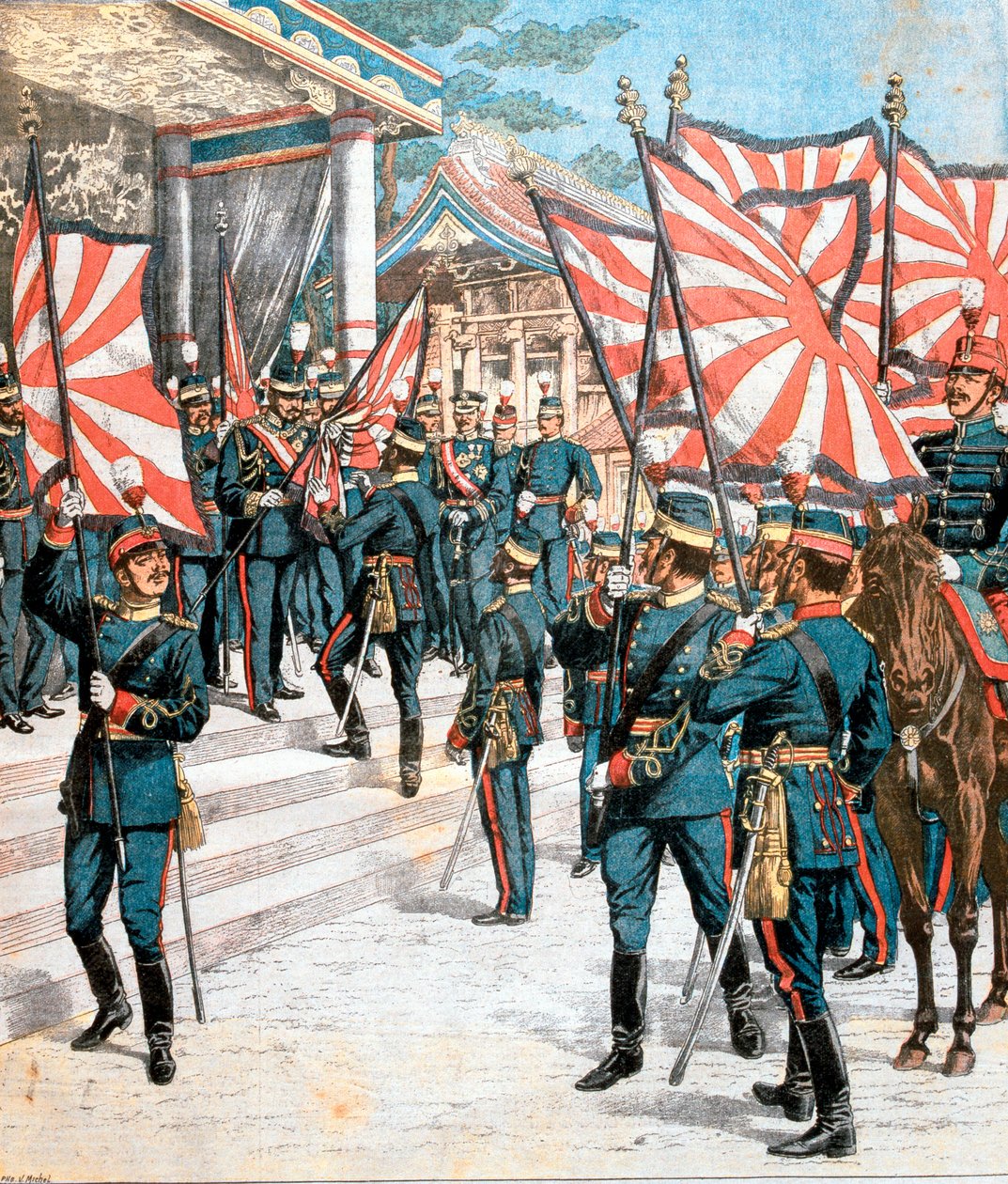 Japán császár színeket mutat be a japán ezredeknek, 1904 alkotó: Unbekannt