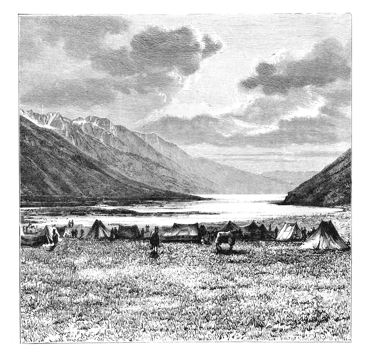 Az 1871-es angol expedíció táborhelye, Pang-Kong-tó, Tibet, 1895 alkotó: Unbekannt