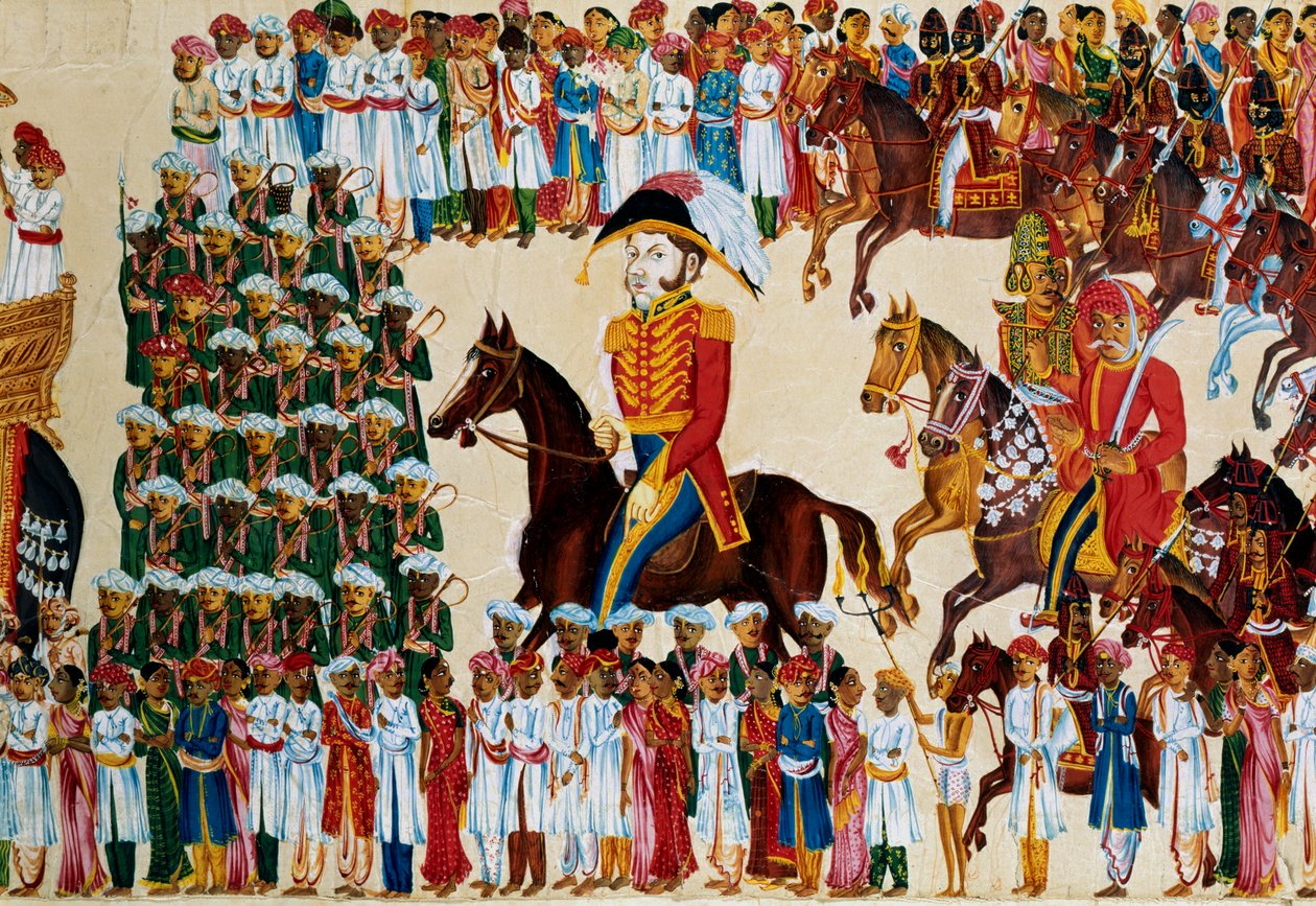 A Kelet-indiai Társaság angol nagyérdeműje indiai körmenetben lovagol, 1825-1830 alkotó: Unbekannt