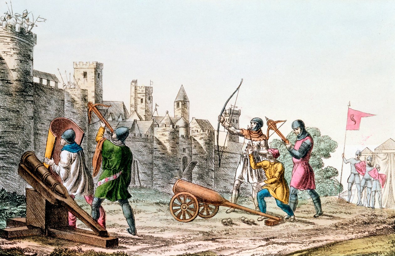 Angol csapatok megtámadnak egy francia várost, százéves háború, 1337-1453 c1830 alkotó: Unbekannt
