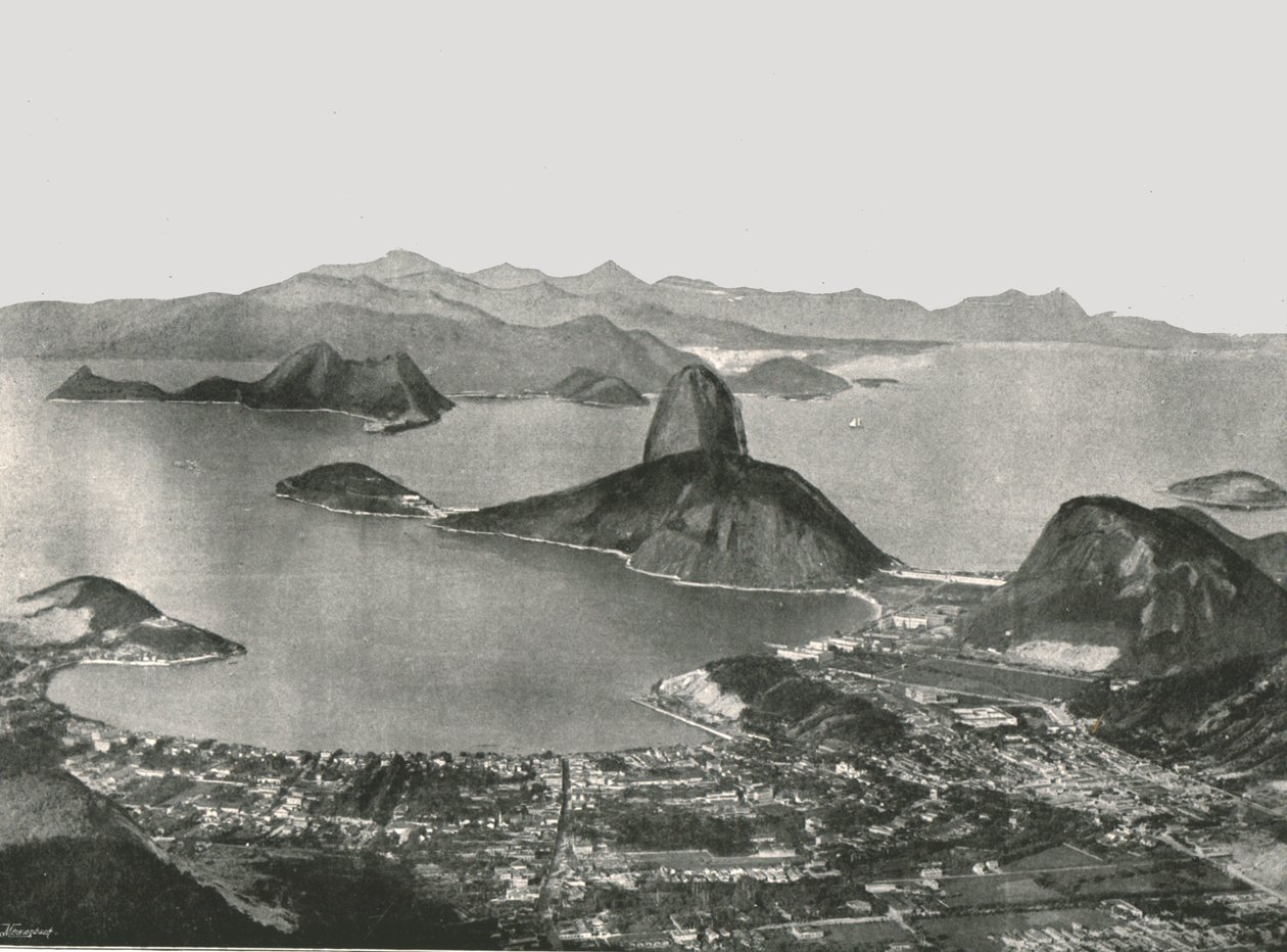 Bejárat az öbölbe Corcovado csúcsáról, Rio de Janeiro, Brazília, 1895. alkotó: Unbekannt