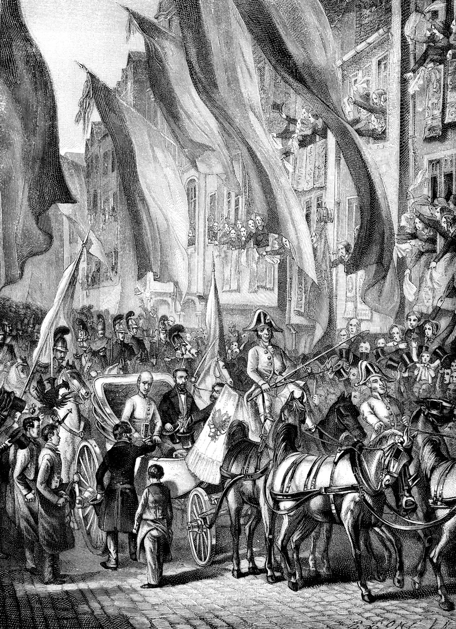 János osztrák főherceg belépése a németországi Frankfurtba, 1848. július 11-én. alkotó: Unbekannt