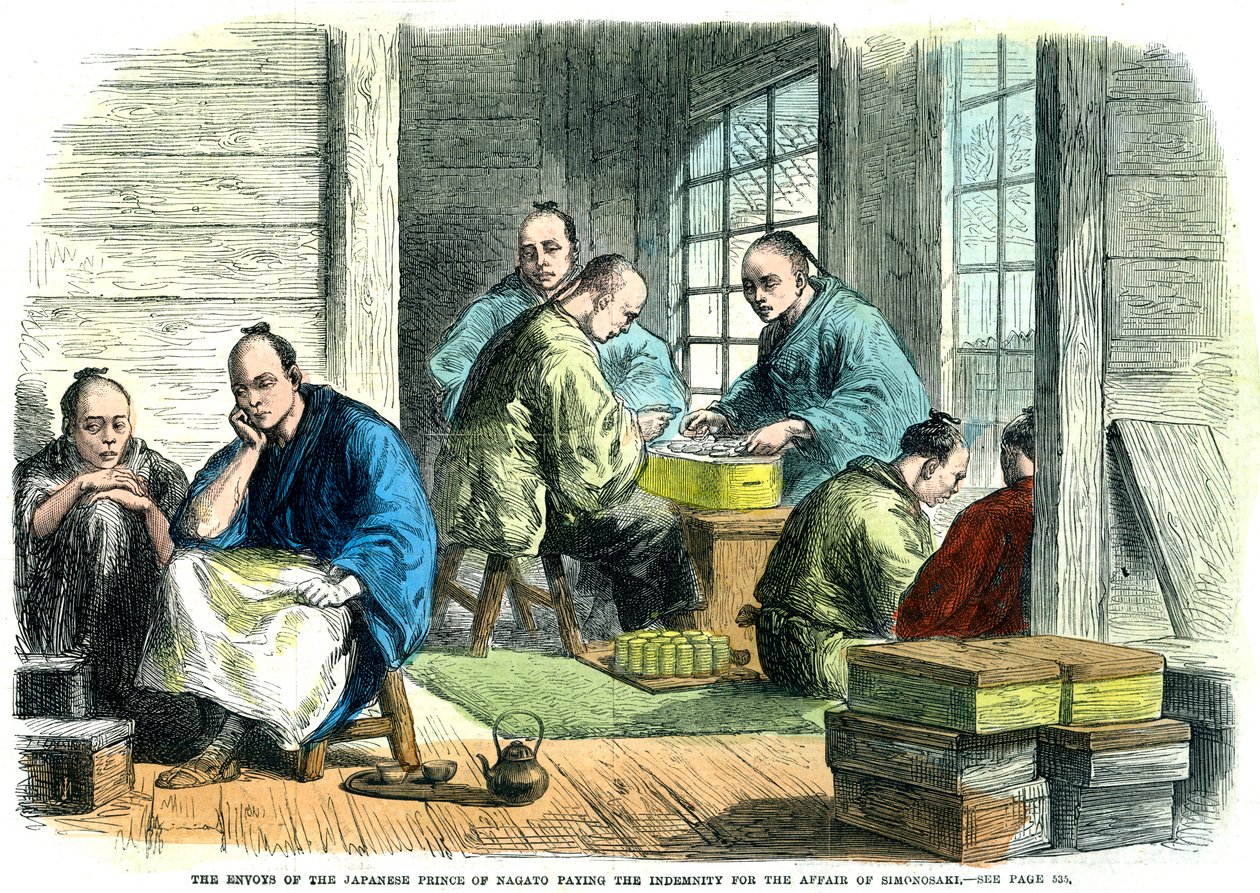 Nagato japán hercegének követei, akik a kártérítést fizetik Simonosaki ügyéért, 1865 alkotó: Unbekannt