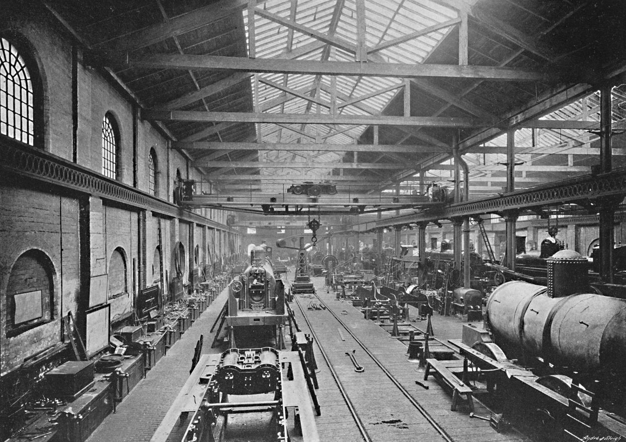Erecting Shop, London and North-western Railway Works, Crewe, 1896 alkotó: Unbekannt