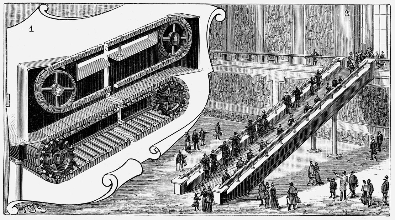 Mozgólépcső a Pennsylvania Railroad Companies Cortlandt Street állomásán, New York, 1893 alkotó: Unbekannt
