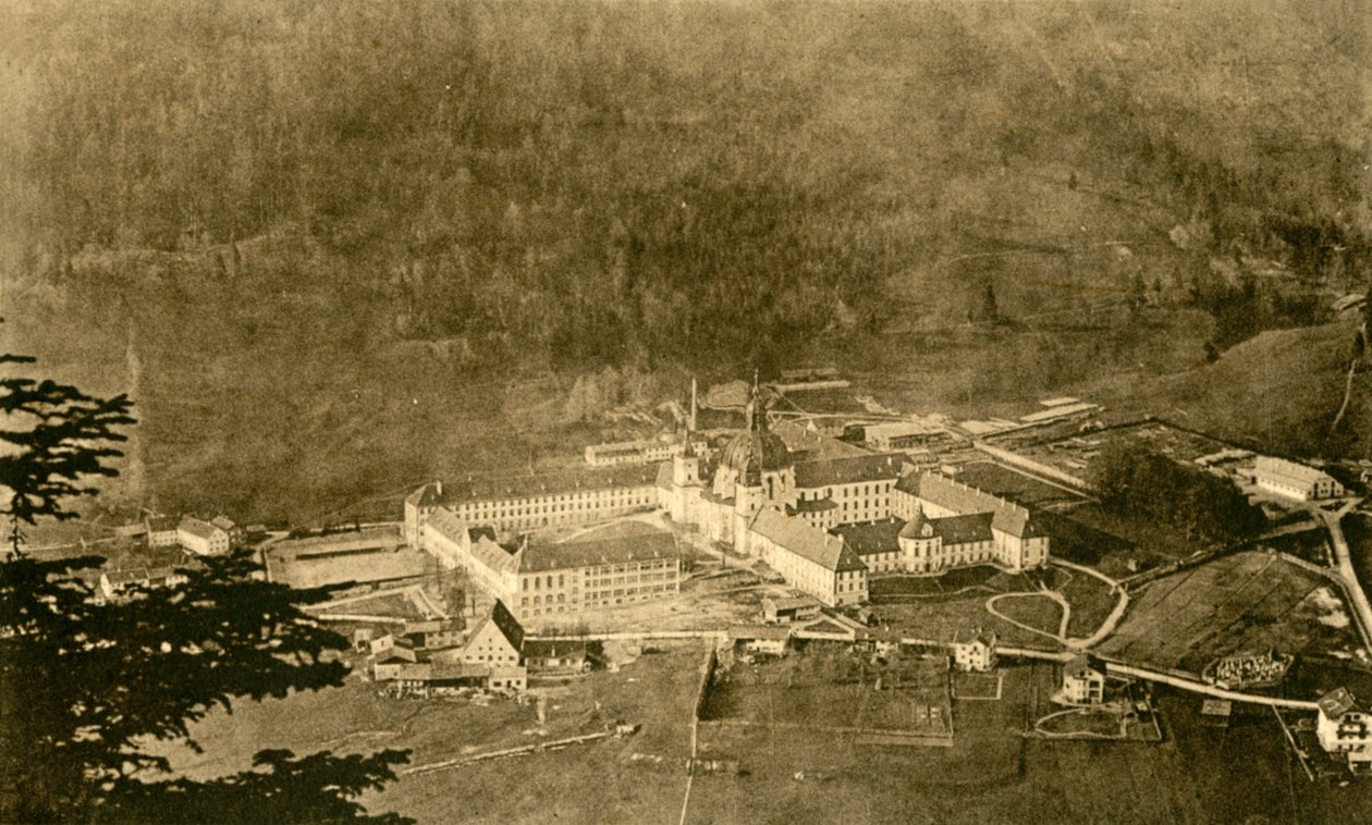 Ettal apátság az északi lejtőről, Bajorország, Németország, c1922. alkotó: Unbekannt