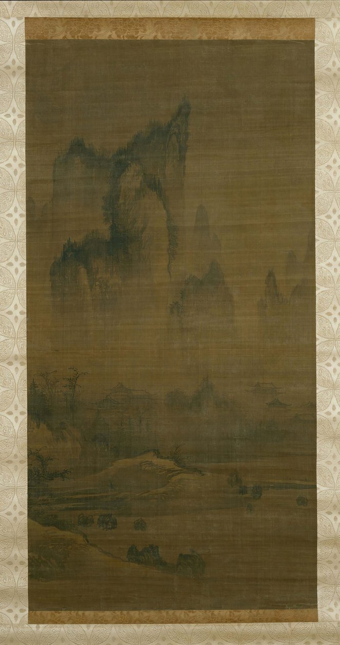 Esti harangszó a ködbe burkolózott templomból, őszi hold a Dongting-tó felett, kb. 1450-1500. alkotó: Unbekannt