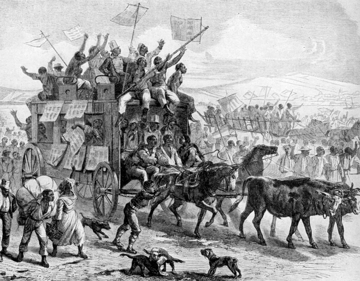 Felszabadítási kiáltványokkal felvonuló volt rabszolgák, amerikai polgárháború, 1861-1865, 1951 alkotó: Unbekannt