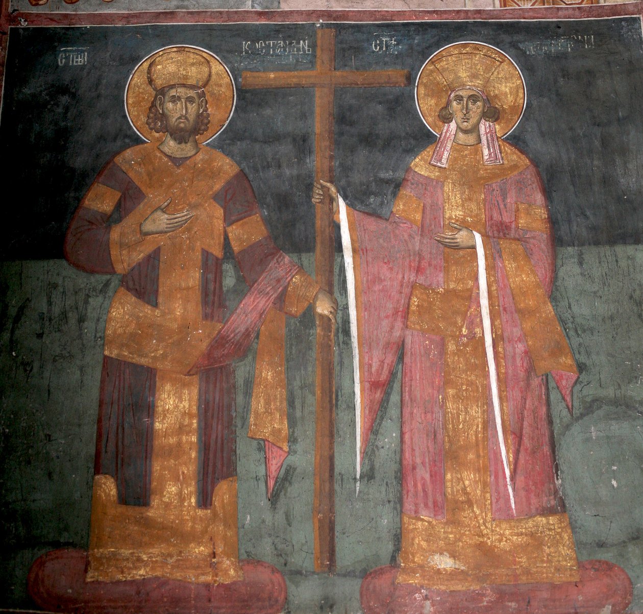 A kereszt felmagasztalása. Nagy Konstantin és Heléna szentek, 1350 körül alkotó: Unbekannt