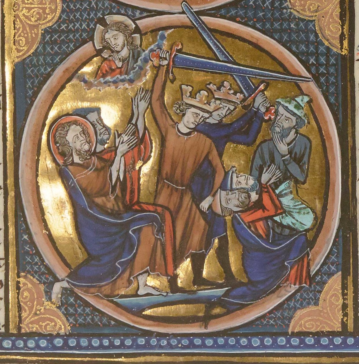Zsidók kivégzése. Miniatűr bibliai emblémákból, kb. 1220-1230. alkotó: Unbekannt