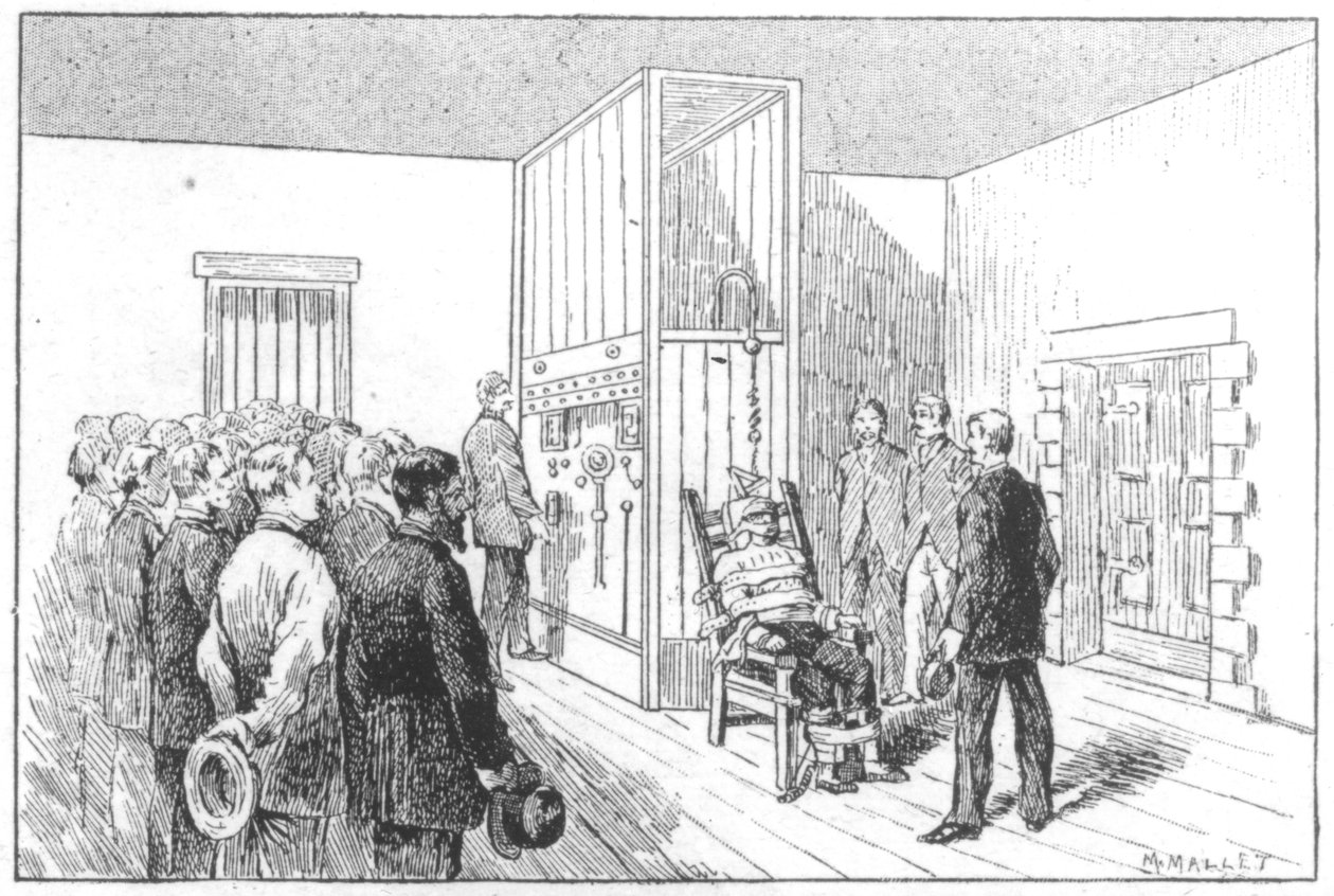 Kemmler, az első ember, aki elektromos székben halt meg, kivégzése, USA, 1890. augusztus 6. alkotó: Unbekannt