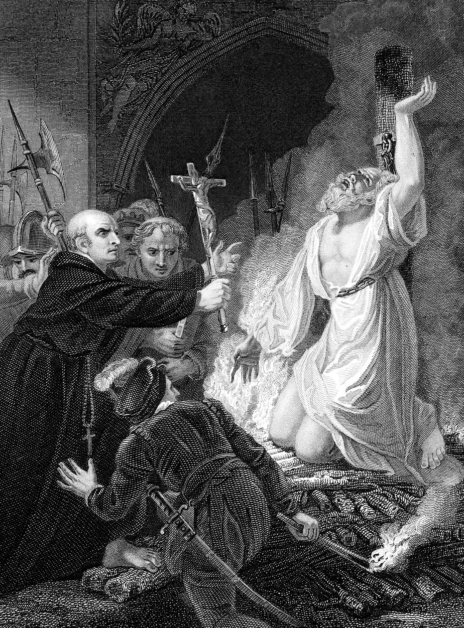 Thomas Cranmer, Canterbury érsekének kivégzése, Oxford, 1556, 19. század közepe alkotó: Unbekannt