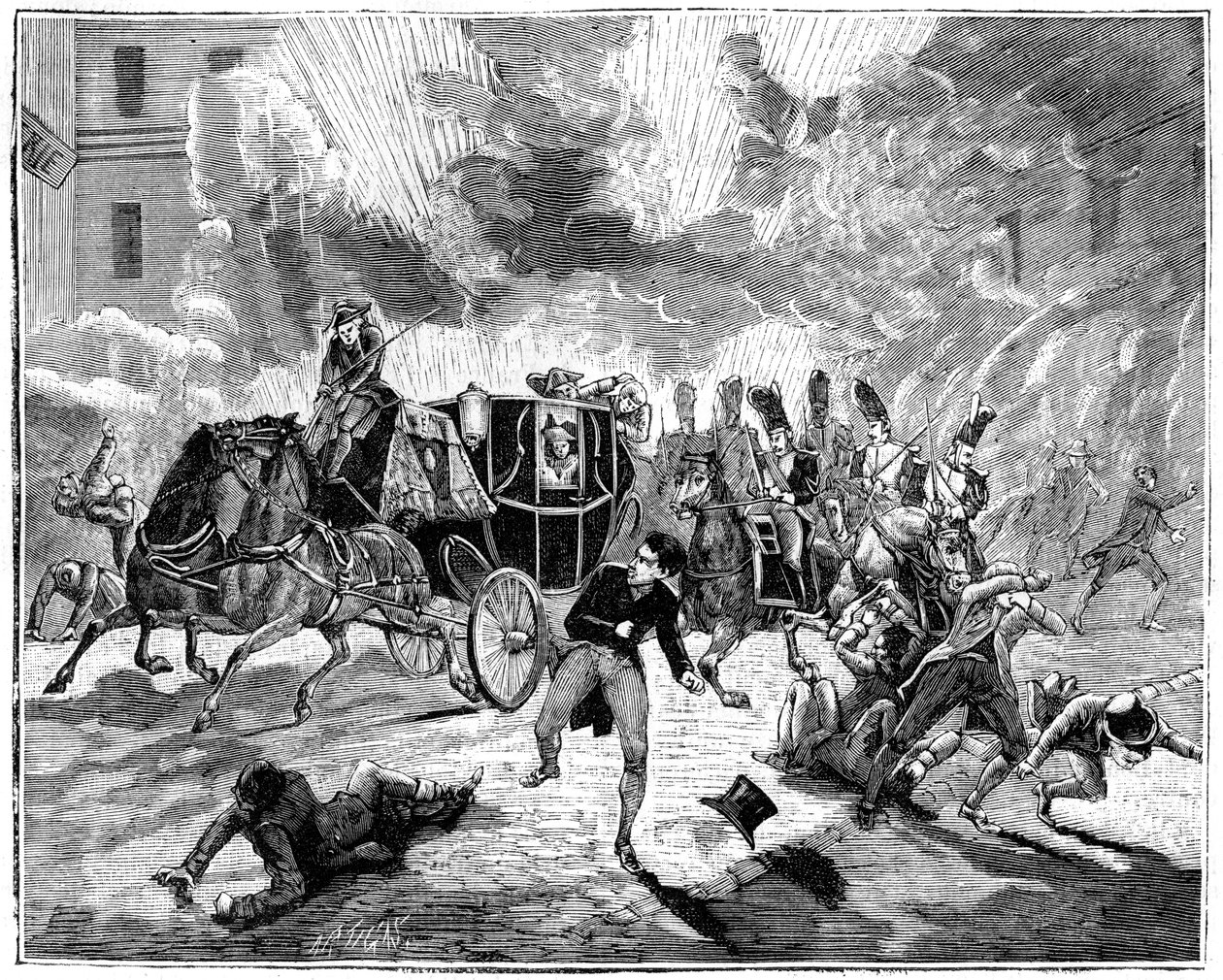 Robbanás a Rue de la Loi-n, Párizs, Franciaország, 1800. december 24. 1882-1884 alkotó: Unbekannt