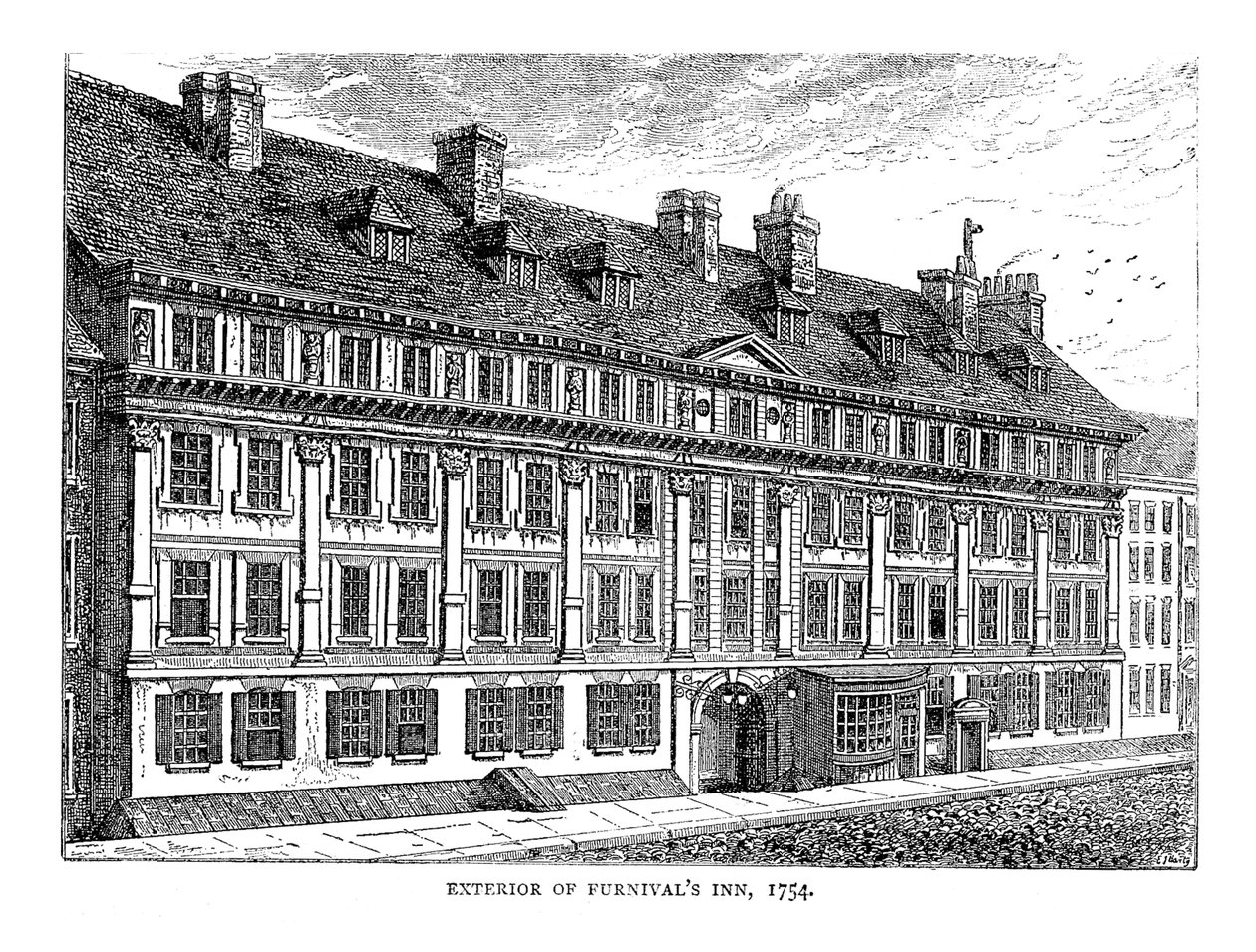 A Furnivals Inn külseje. 1754 alkotó: Unbekannt