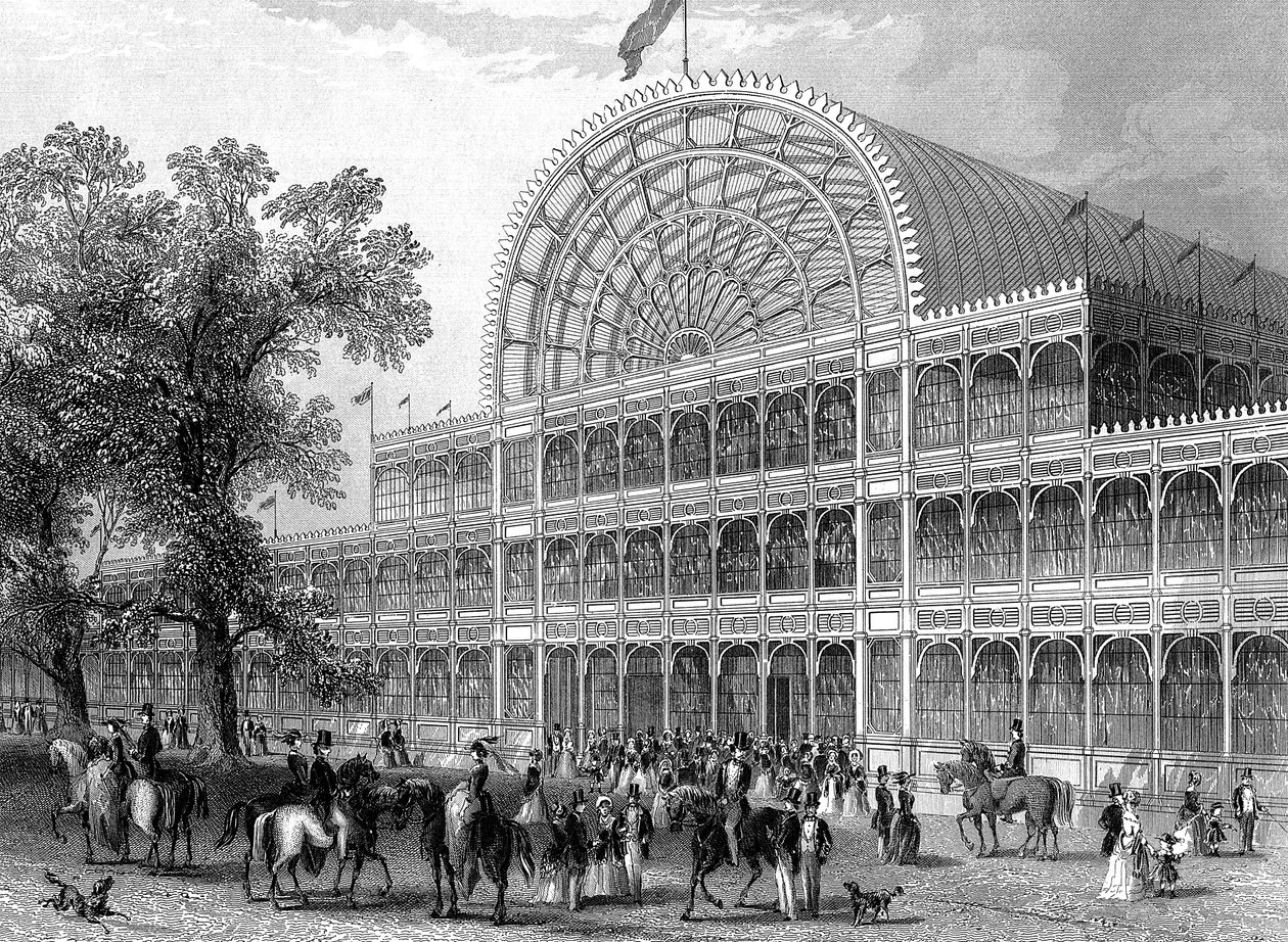 A londoni Crystal Palace északi kereszthajójának külseje, amelyet az 1851-es Nagy Kiállításra építettek alkotó: Unbekannt