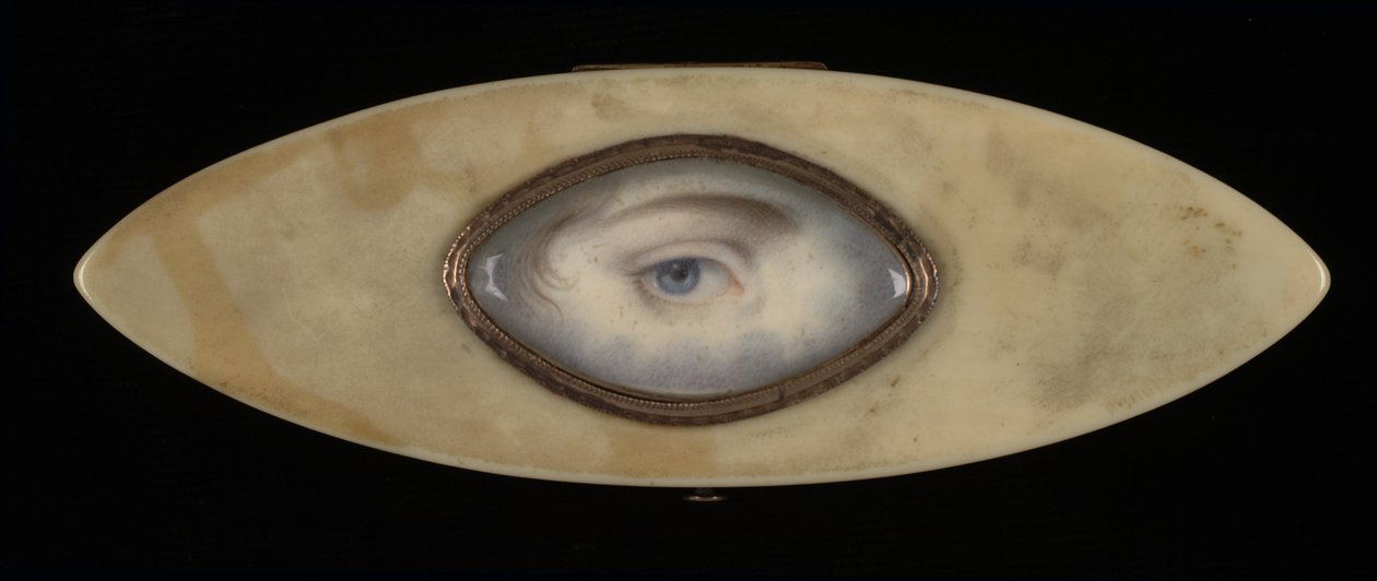 Szemminiatűr egy elliptikus elefántcsont dobozon, kb. 1800. alkotó: Unbekannt