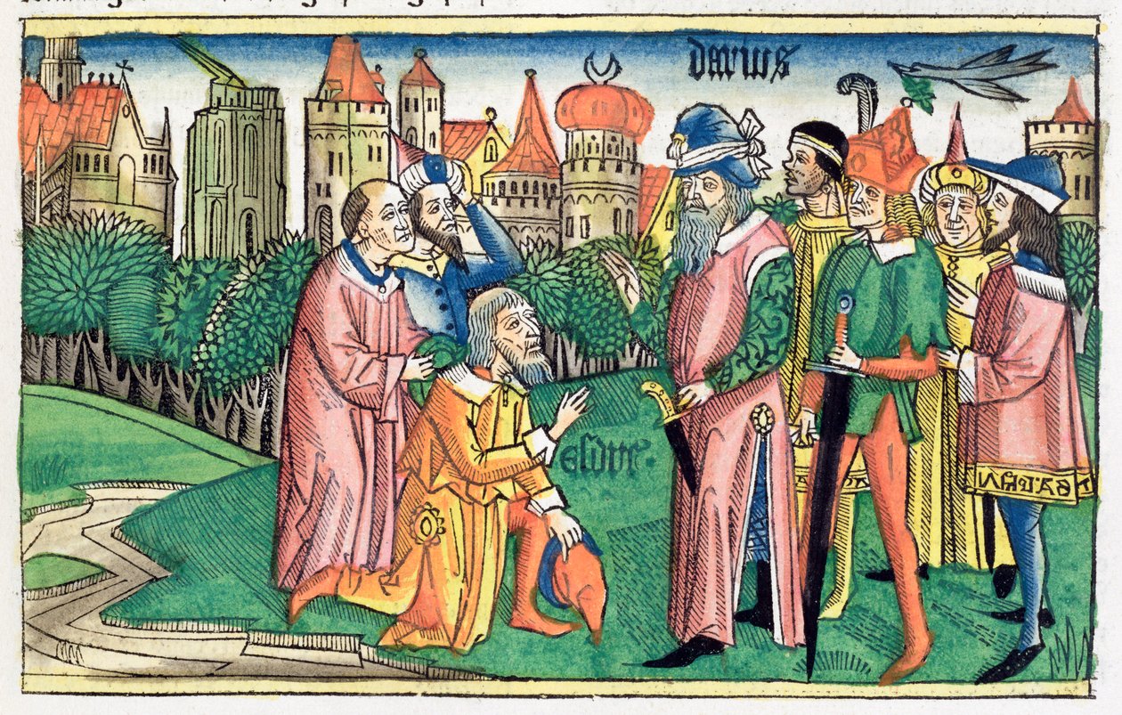 Ezsdrás 6:16: A jeruzsálemi templomot Dárius király szenteli fel alkotó: Unbekannt