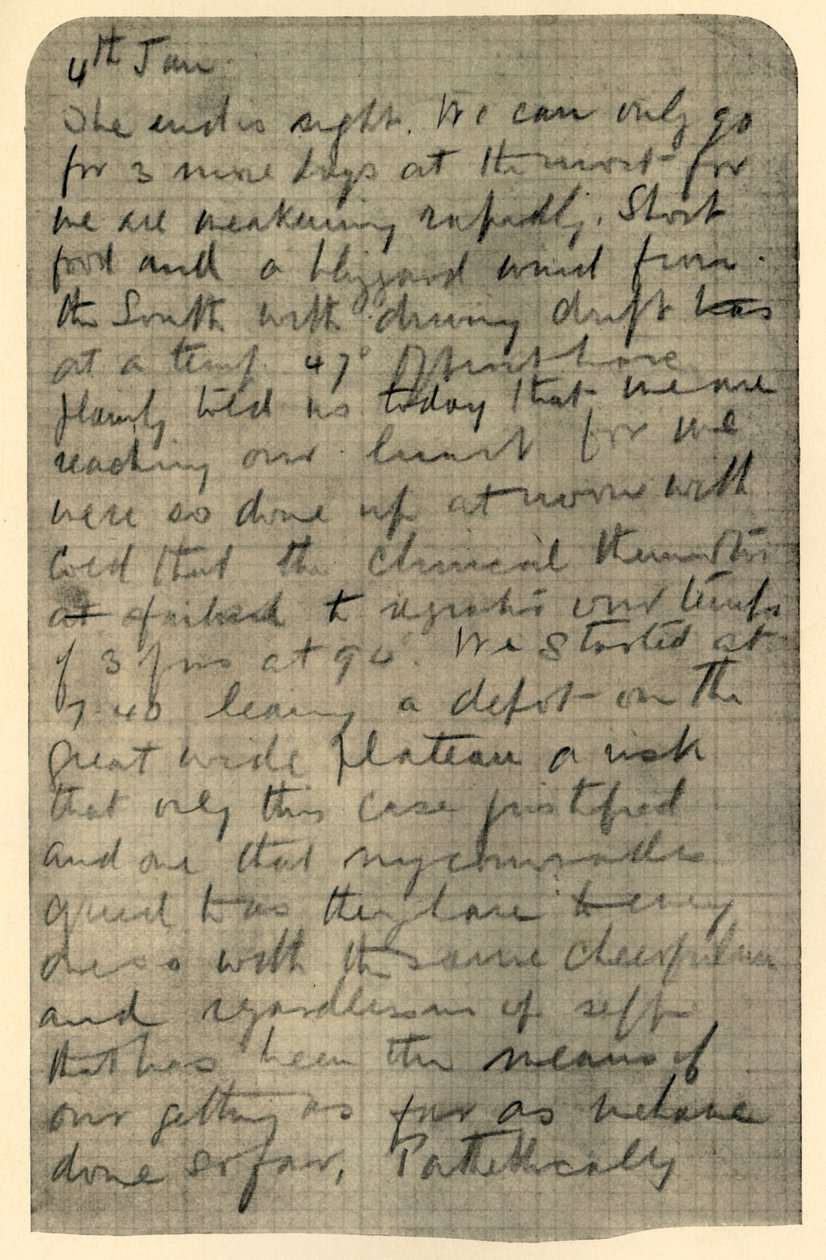 Fakszimile a Shackletons Diary oldaláról, 1909. január 4 alkotó: Unbekannt