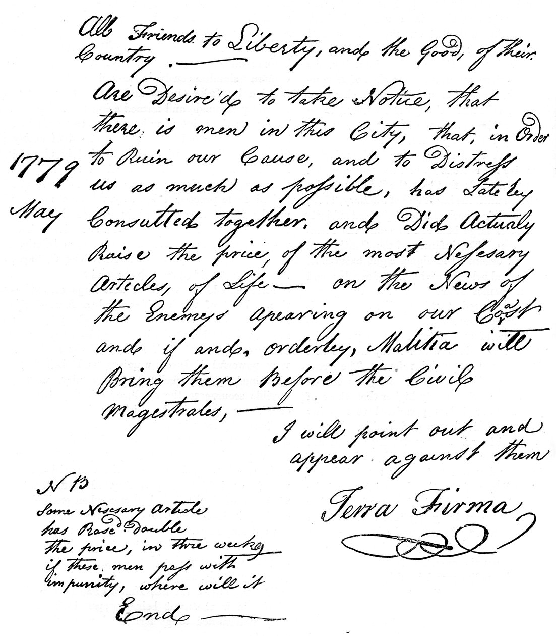 Az Amerika élelmiszerhiányáról szóló nyilatkozat fakszimile, 1779 c1880 alkotó: Unbekannt