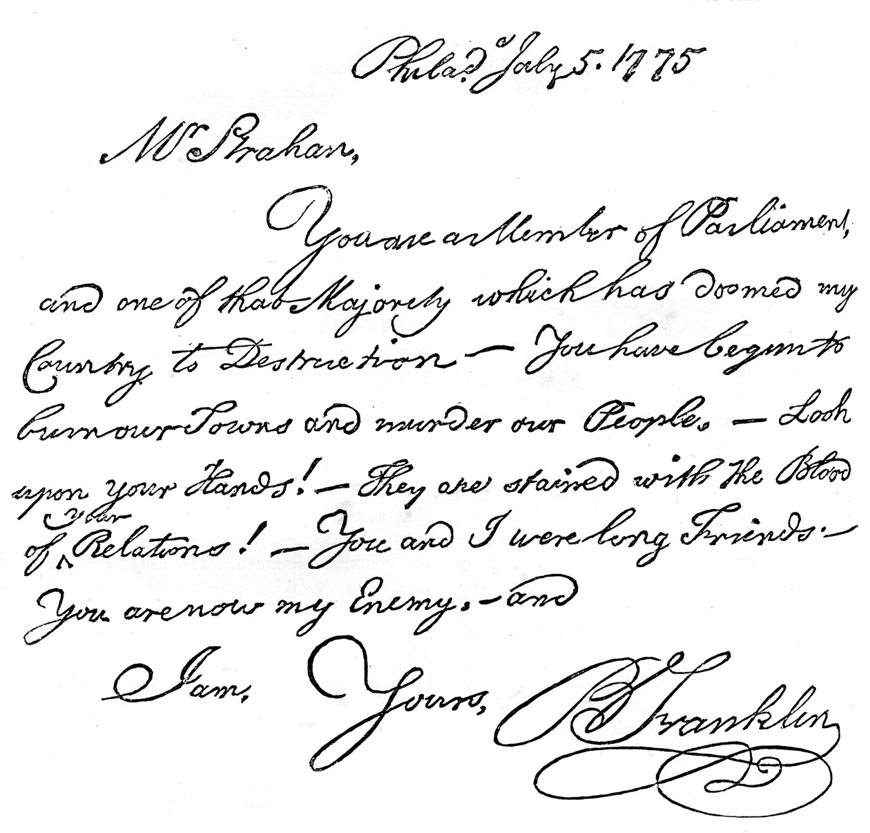 Benjamin Franklin Strahan úrnak írt levelének fakszimile, 1775 c1880 alkotó: Unbekannt