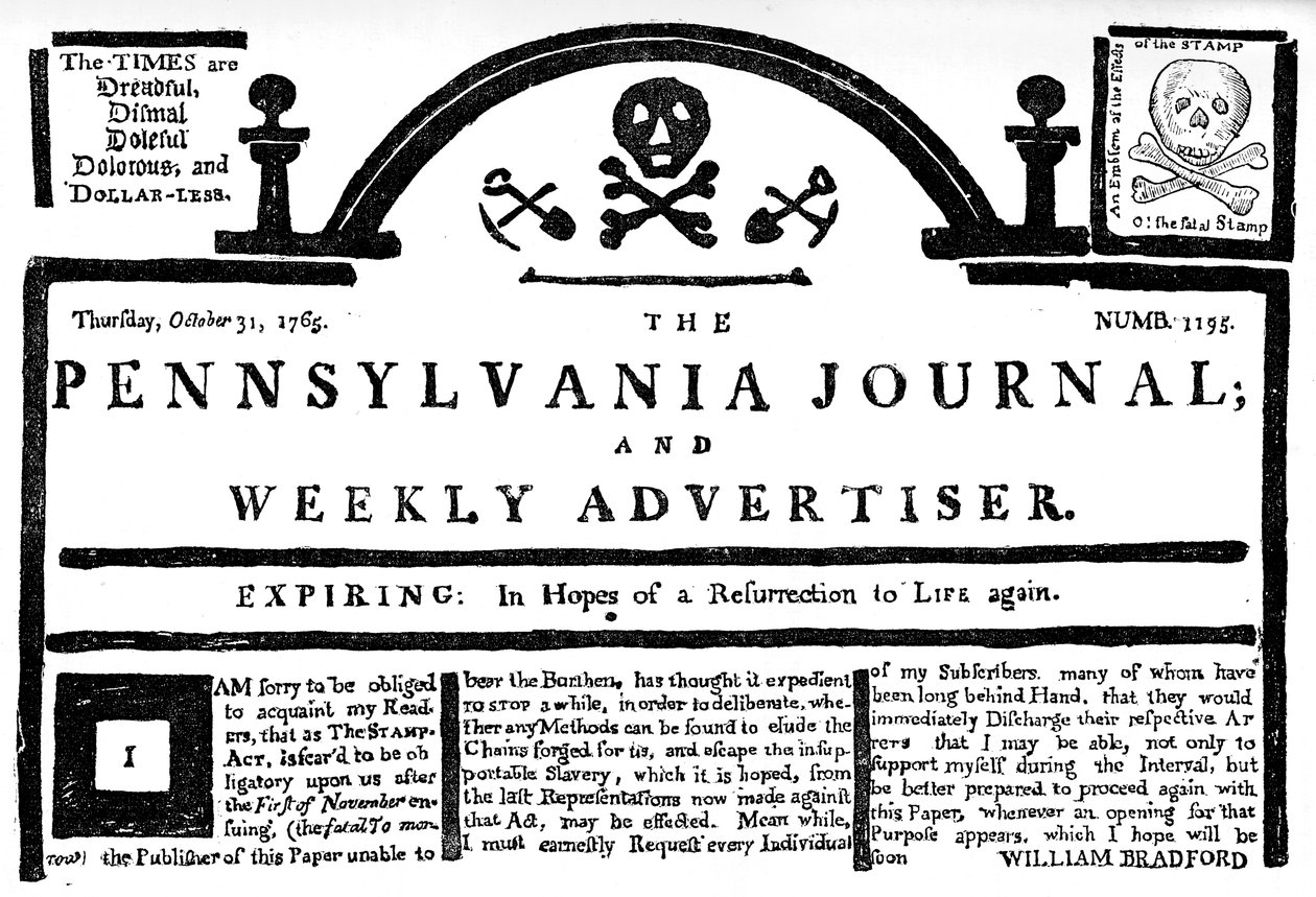A Pennsylvania Journal on the Stamp Act faximile, 1765 c1880 alkotó: Unbekannt