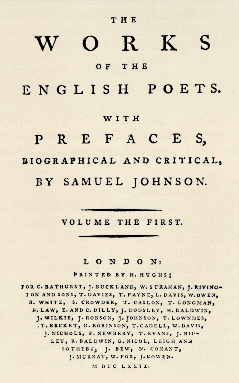 A The Works of the English Poets első kiadásának fakszimile címlapja, amely Johnsonokat tartalmaz alkotó: Unbekannt
