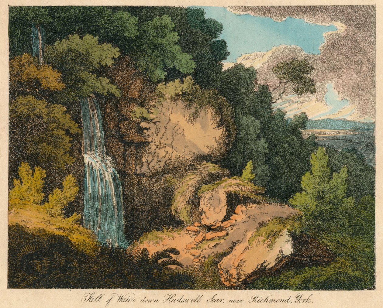 Fall of Water le Hudswell Scar, Richmond közelében, York, 19. század alkotó: Unbekannt