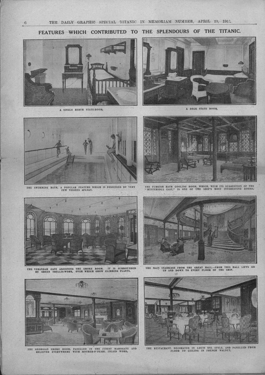 Jellemzők, amelyek hozzájárultak a Titanic pompájához, 1912. április 20. alkotó: Unbekannt