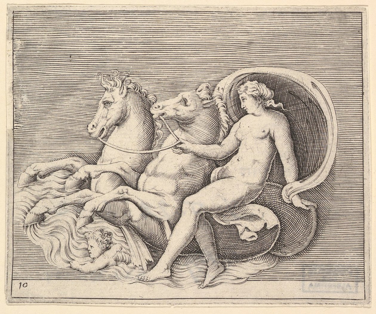 Női akt két csikóhalral, megjelent kb. 1599-1622. alkotó: Unbekannt
