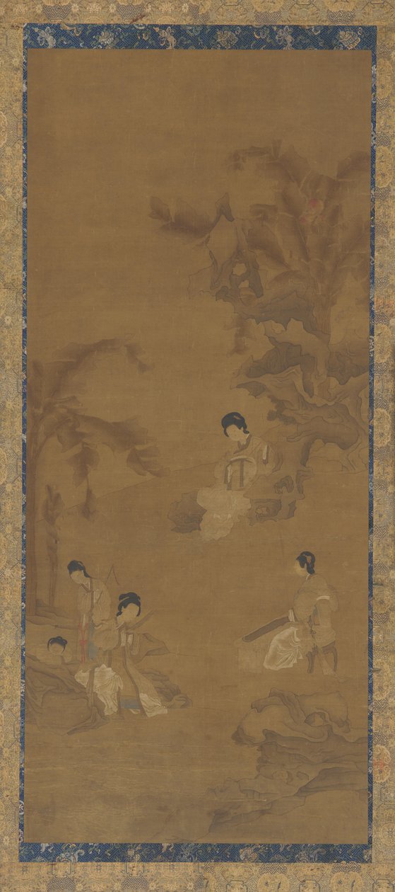 Női zenészek egy kertben banánpálmák alatt, Ming-dinasztia, 1368-1644. alkotó: Unbekannt