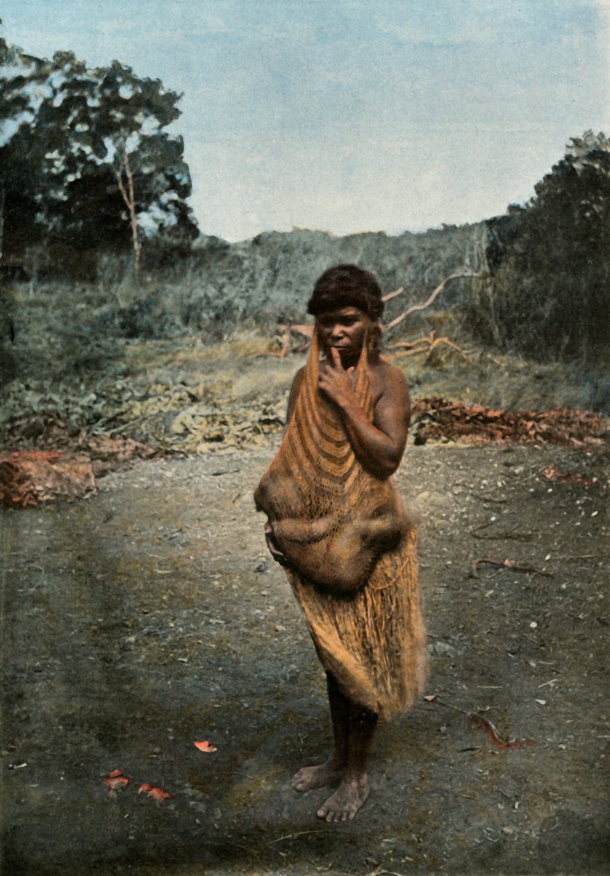 Ausztrál nő hordja gyermekét, Ausztrál nő hordja gyermekét, 1900. alkotó: Unbekannt