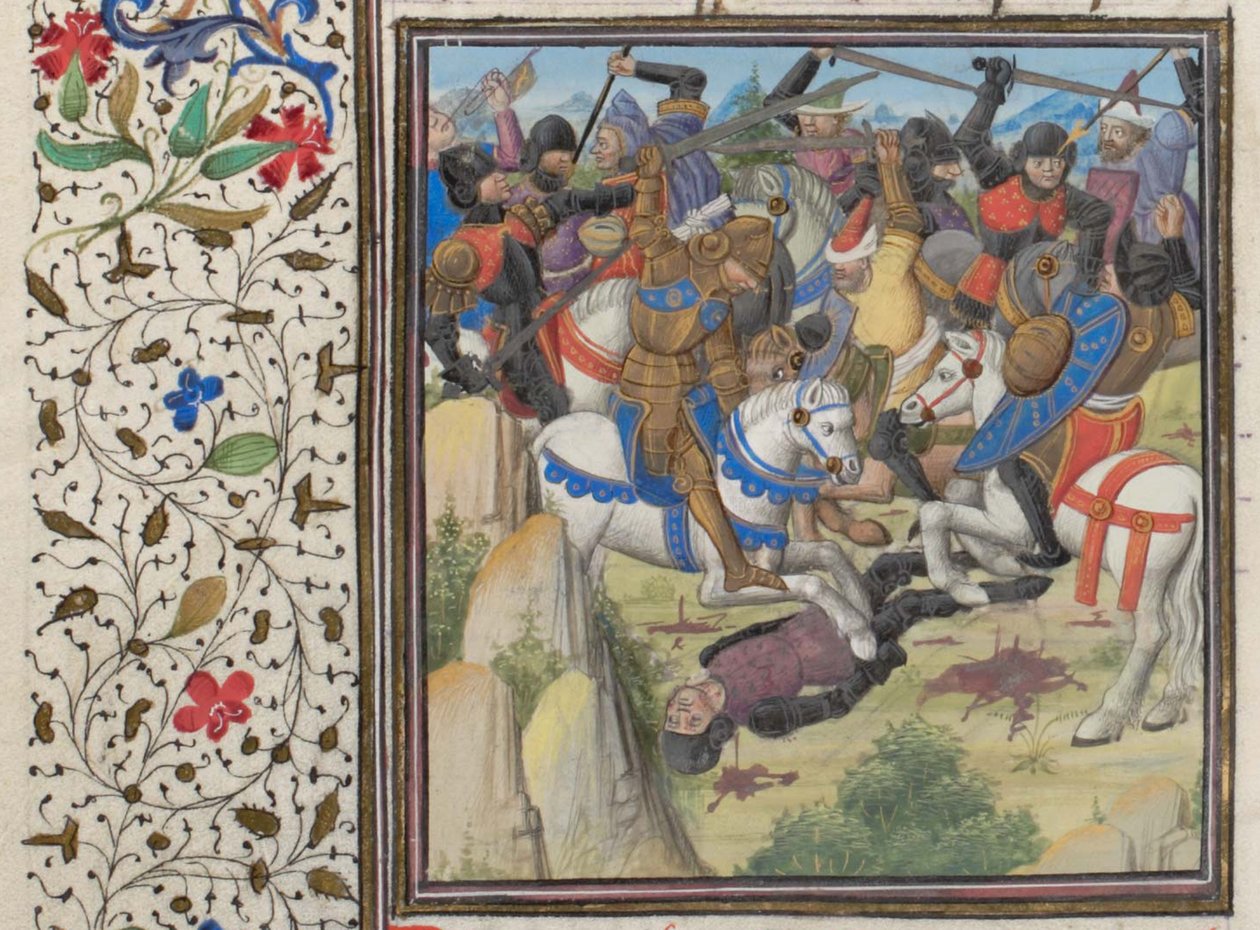 Harc keresztények és szaracénok között Szaladin alatt. Türoszi Vilmos miniatúrája a Historiából, 1460-as évek alkotó: Unbekannt